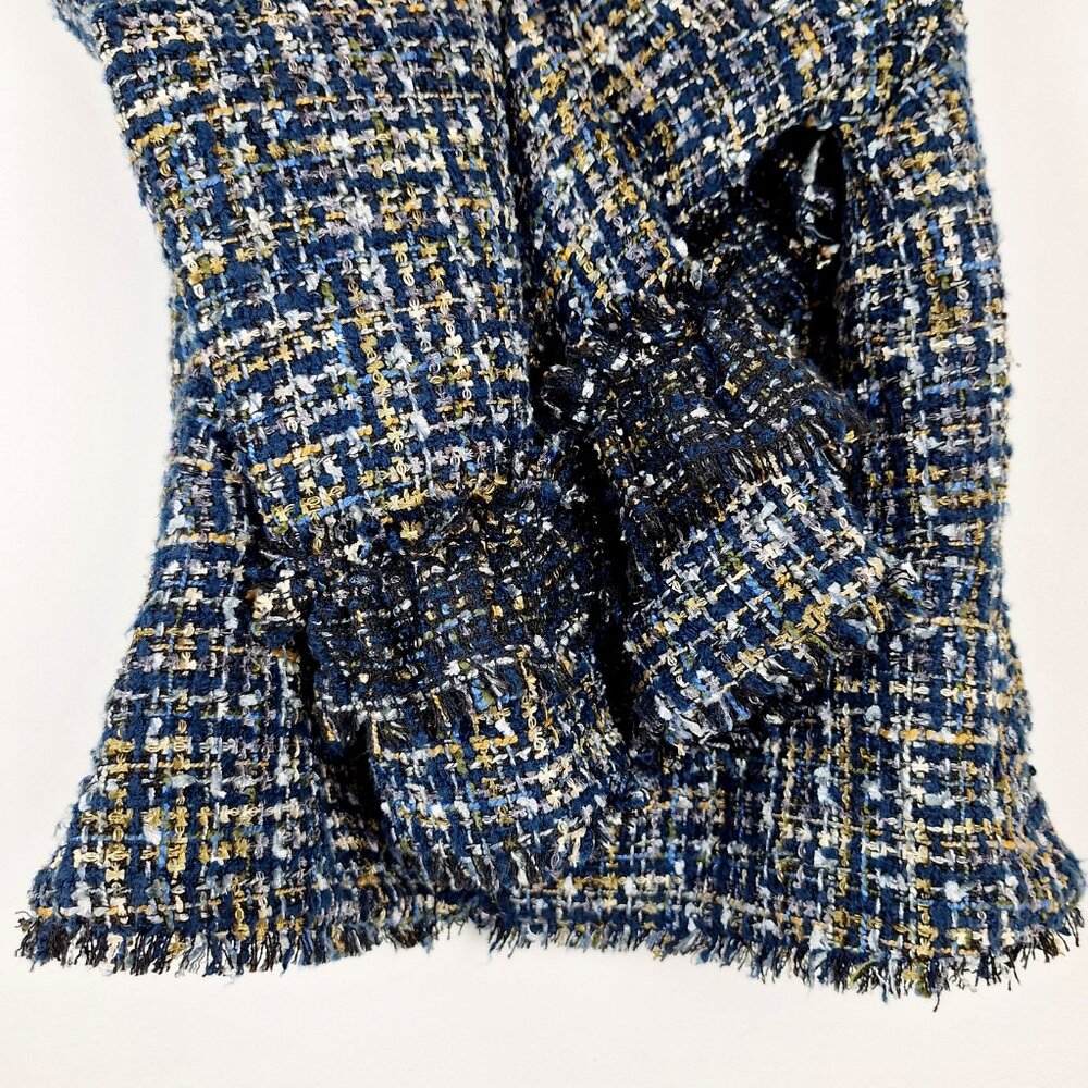 Ann Taylor Ruffle Tweed Blazer Size 6. Navy Blue Multicolor Shimmer Raw Edge - Picture 11 of 13